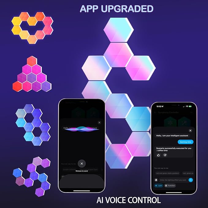 HEDCINLT Smart Hexagon Lights DIY Hexagon Led Light App & Remote Controlled & Music Sync Features USB & Type C Modern RGB Wall Panels for Living & Gaming Decor (10Pack)