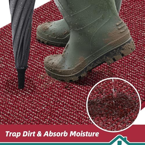 BEQHAUSE Dirt Trapper Door Mat 17" x 30", Non-Slip Doormats, Red - Image 3