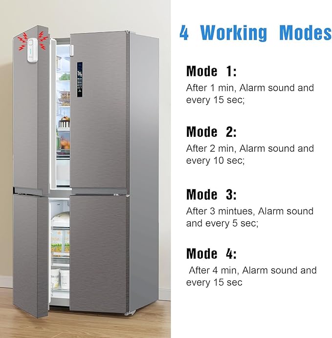DAYTECH Fridge Door Alarm with Delay 1/2/3/4 mins Adjustable Close Windows Reminder 0-120 dB Refrigerator Alert Wireless Door Ajar Chime for Freezer Fridge Home 1 Set White