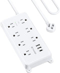 TROND Surge Protector Power Strip 10ft, ETL Listed, Flat Plug Long Extension Cord with 2 USB A and 1 USB C, 7 Widely-Spaced Outlets, Wall Mountable, 1700 Joules, White