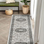 Hallway 2x6 Washable Runner Rug: Oriental Stain Resistant Kitchen Entryway Rugs Farmhouse Ultra Soft Bathroom Bedroom Print Floor Mat Thin Non Slip Indoor Carpet for Living Room Laudry (2 X 6, Grey) - Image 2