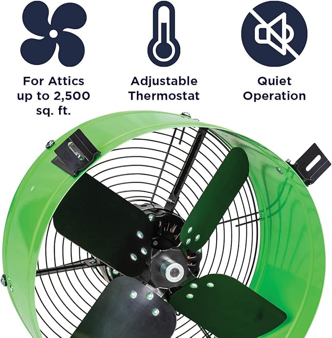 Maxx Air Professional Grade Gable Mount | Power Attic Ventilator, 2.6-Amp 60-Hz Motor and 14-Inch Blade | Quiet Home Attic Fan 1650 CFM | 2500 SQ. FT. (Green)