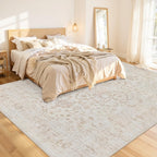 Area Rugs 9x12 Living Room: Bedroom Washable Carpet Warm Beige - Image 2