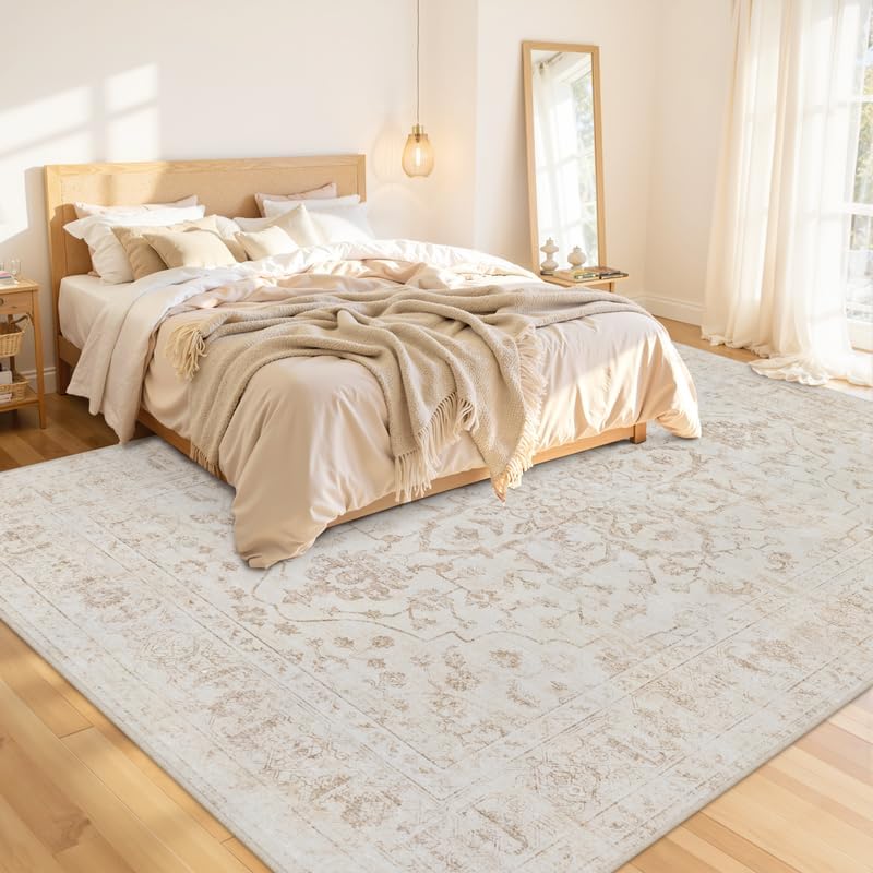 10x12 Area Rugs Living Room: Bedroom Washable Carpet Warm Beige - Image 2