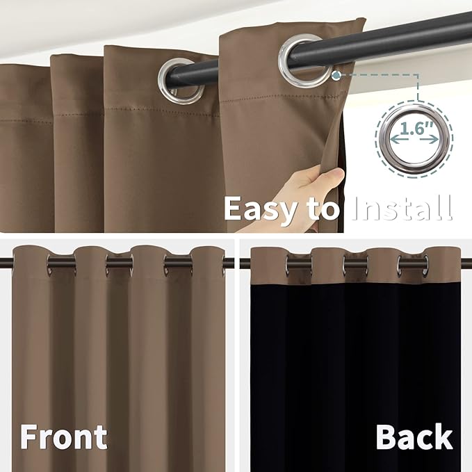 BGment Total Thermal Insulated 100% Blackout Curtains for Bedroom with Black Liner, Double Layer Full Room Darkening Noise Reducing Grommet Curtain (42 x 84 Inch, Taupe, 2 Panels)