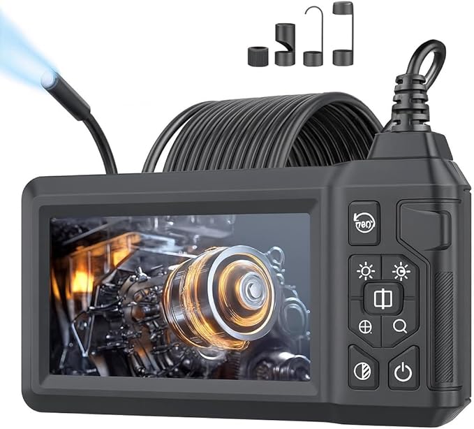 Endoscope Camera with Light, Borescope Camera with 4.3" IPS Screen, 1080P HD with 8 LED Lights, 16.4FT Semi-Rigid Cord Bore Scope,IP67 Waterproof Sewer Borescope,Gadgets for Men & Tools for Men