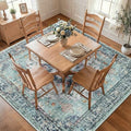 RELEANY Washable Area Rug, Square 7'x7', Teal Green/White/Navy by RELEANY