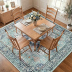 RELEANY Washable Area Rug, Square 7'x7', Teal Green/White/Navy by RELEANY