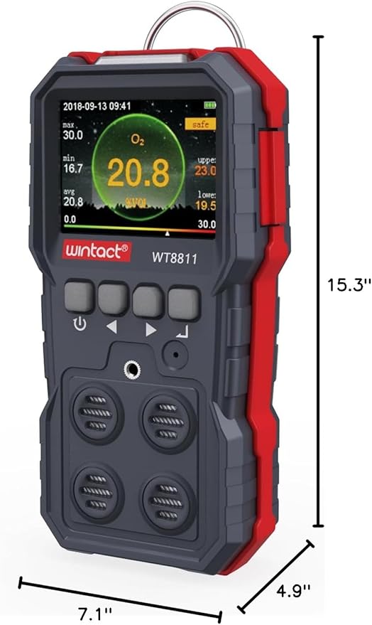 Wintact 4 in 1 Gas Leak Detector, Monitor Multi Gas Alarm Sniffers Combustible, Natural, Methane, Propane, Carbon Monoxide, Hydrogen Sulfide, Oxygen for Home, RV, Sewer