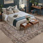 HUGEAR 6x9 Brown Blue Vintage Floral Washable Area Rug for Living Room - Image 3