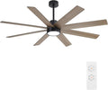 WINGBO 60" Large DC Ceiling Fans with Lights and Remote, 3 Downrods, 8 Plywood Blades, 6-Speeds Reversible DC Motor, 3CCT, Indoor Ceiling Fan for Bedroom Living Room Patio, Black and Gray