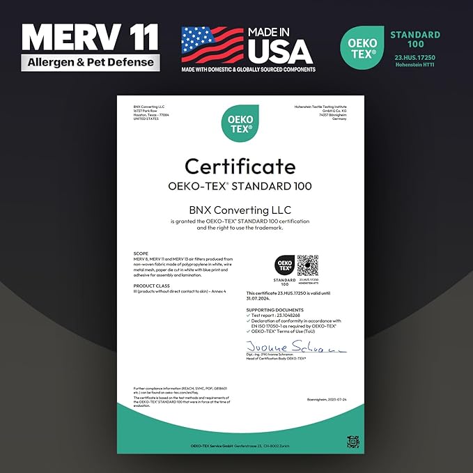 BNX TruFilter 16x24x1 Air Filter MERV 11 (6-Pack) - MADE IN USA - Allergen Defense Electrostatic Pleated Air Conditioner HVAC AC Furnace Filters for Allergies, Dust, Pet, Smoke, Allergy MPR 1200 FPR 7