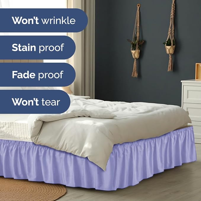 Wrap Around Dust Ruffle Bed Skirt - Lavender - for King Size Beds with 21 Inch Drop - Easy Fit Elastic Strap - Adjustable Pleated Bedskirt w/Brushed Fabric Wrinkle Free - for Women, Men, Kids & Teens