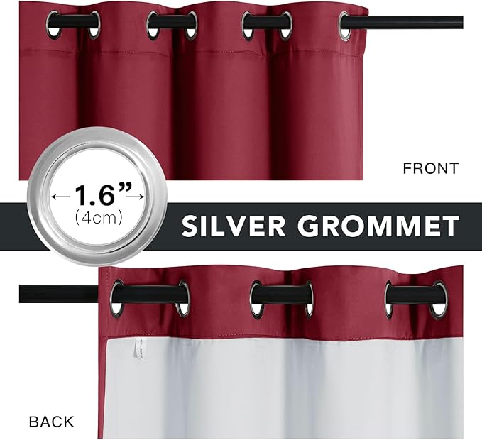 RYB HOME Soundproof & Dust Particle Filtering Curtains Blackout Window Treatment for Bedroom Living Room Divider Nursery Daytime Sleeping Patio Door, Burgundy Red, W52 x L 108 inch, 2 Panels