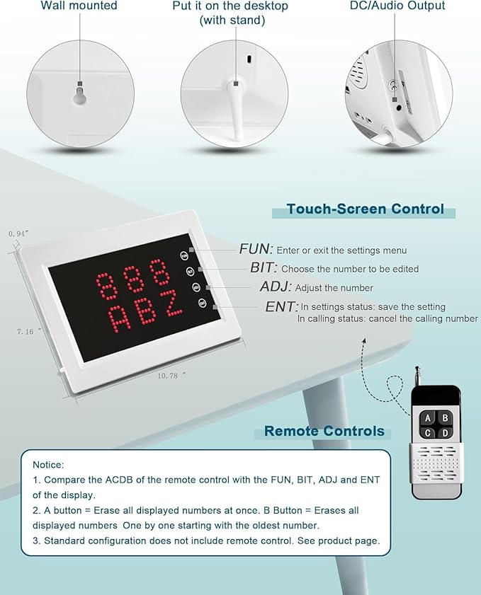 Restaurant Pager System Wireless Calling System with 1 Number Display and 10 Waterproof Call Buttons for Restaurant Bar Cafe Customer Service