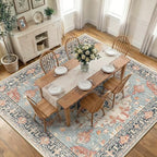 RELEANY Washable Area Rug, Square 10'x10', Beige/Blue/Orange by RELEANY