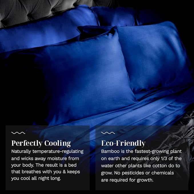LUXOME 100% Rayon (Viscose) from Bamboo Pillowcase Set (King) | 400 Thread Count | Moisture-Wicking | Envelope Closure | Sapphire