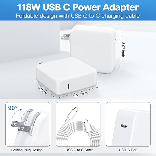 Furgor Mac Book Pro Charger - 118W USB C Fast Charger Power Adapter Compatible with MacBook Pro/MacBook Air 16 15 14 13 Inch, M1 M2 M3 M4 M5, New iPad Pro and All USB C Device, Charge Cable 6.6ft