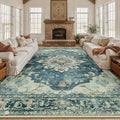 RELEANY Washable Area Rug, Large 10'x12', Blue/Vintage Dark Blue by RELEANY