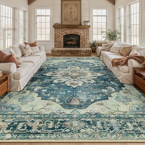 RELEANY Washable Area Rug, Large 10'x14', Blue/Vintage Dark Blue - Image 2