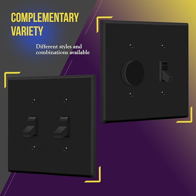 ENERLITES Double Light Wall, Toggle Switch Plate, 2-Gang Mid-Size 4.88" x 4.92", Unbreakable Polycarbonate Thermoplastic, UL Listed, 8812M-BK, Black