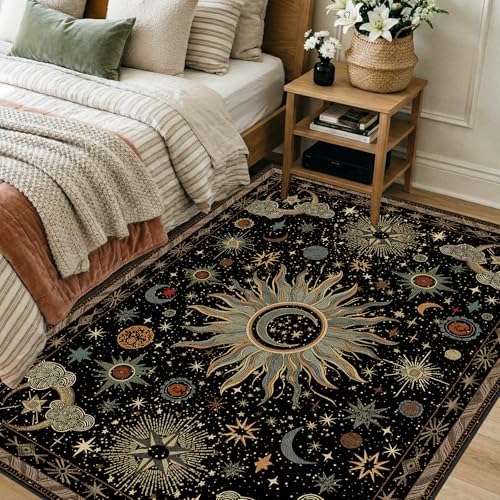 Vacuum-Friendly, 4x6 Washable Area Rug, Black Green Blue - Image 6