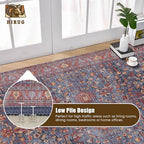 Washable Area Rug 4' x 6' Vintage Traditional Persian Mat - Foldable Distressed Non-Slip Machine Washable Carpet for Living Room Bedroom Kitchen Home Decor - Indigo and Crimson - Image 5