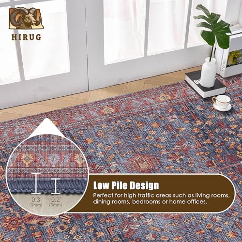 Washable Area Rug 3' x 5 ' Vintage Traditional Persian Mat - Foldable Distressed Non-Slip Machine Washable Carpet for Living Room Bedroom Kitchen Home Decor - Indigo and Crimson - Image 5