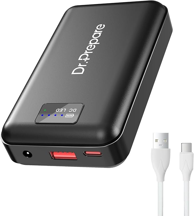 DR.PREPARE 16000mAh Battery Pack with 7.4V DC (3.8mm) & 5V USB Output for Heated Vest, Faster-Charging Power Bank with Type C in/Output, Portable Compact Battery for Eye Mask, iPhone, iPad