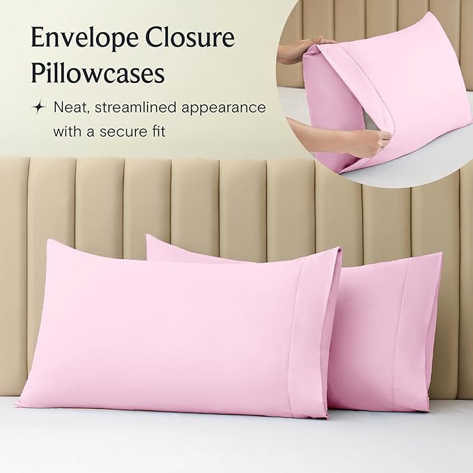 LuxClub 3 PC Twin Sheet Set, Deep Pockets Wrinkle Free Cooling Bed Sheets Hotel Bedding for Women, Men, Kids & Teens, Includes 1 Fitted Sheet, 1 Flat Sheet and 1 Pillowcase-Silky Soft Powder Pink