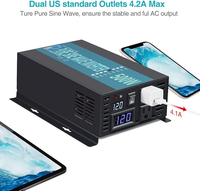 WZRELB Full Power Pure Sine Wave 12V to 120V Dc to AC Power Inverter (RBP500S)
