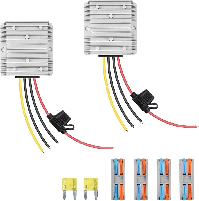 Forccord 2-Pcs Voltage Converter for Golf Cart DC 18V 20V 24V 36V 48V Step Down to DC 12V Step Down to 12V 20A 240W Converter Voltage Regulator Reducer 20A 240W with Fuse