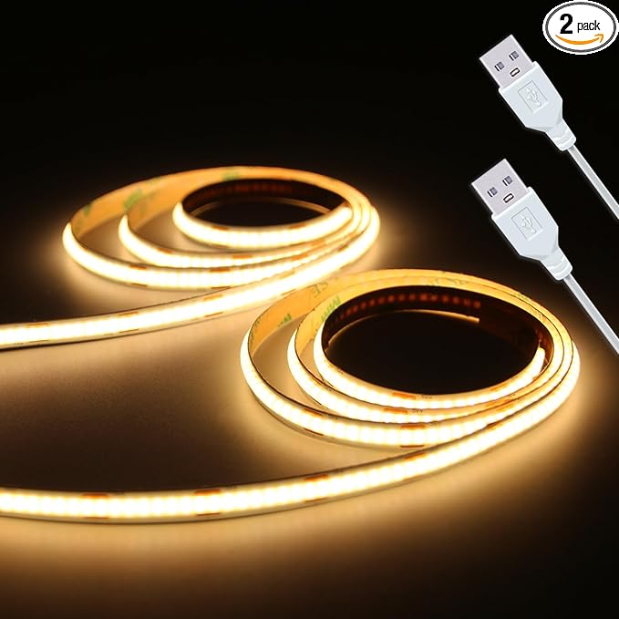 UVTaoYuan Led Strip Lights 5V USB 320 LEDs 2Pack Short COB LED Strip Light 3000K Warm White Not Dimmable Flexible Small led for Home DIY Lighting Room Decor TV Lights Indoor Use (3.28FT/1M*2)