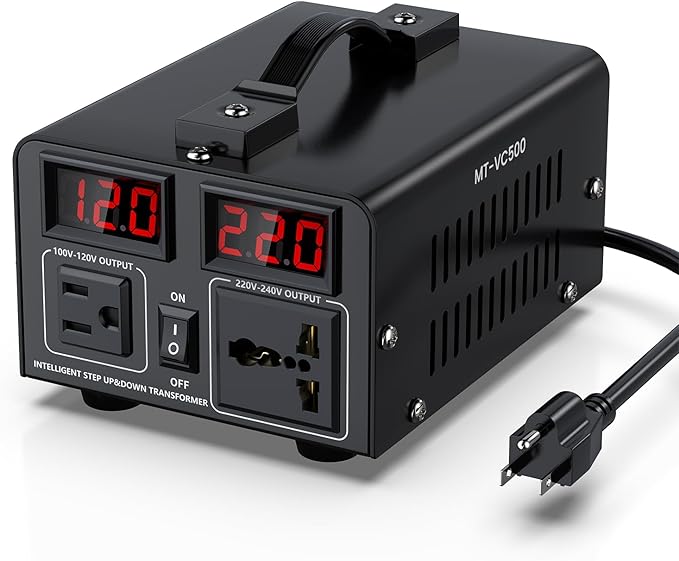 500W Voltage Converter Transformer(110V to 220V or 220V to 110V) Step Up/Down Converter 110/120 Volt - 220/240 Volt w/US Power Cord,Circuit Breaker Protection, LCD Screen Display, Manual Setting