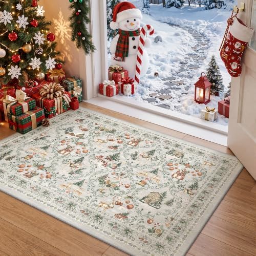 2x3 Christmas Rug,Small Washable Entryway Rug Non Slip,Grey by Restydon