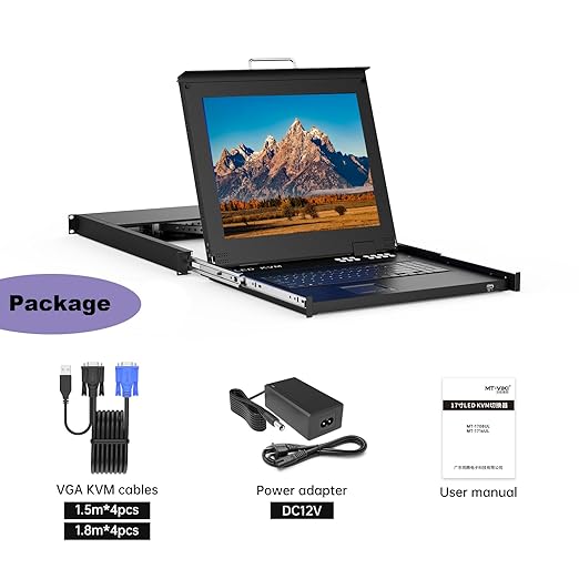 MT-VIKI Rack KVM Monitor Switch 8 Port w/17'' LCD Monitor, Fit 1U 19'' Rack, Integrated with Keyboard+Touch pad+Drawer+8 KVM Cables, Support OSD/Hotkey/Button