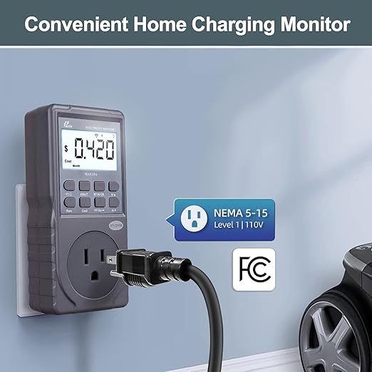 Poniie PN2500 Professional NEMA 5-15 Wi-Fi Wireless Level 1 EV Charger Pass-Through Power Usage Monitor (60-240V, 25Amp)