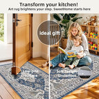 Kitchen Sink Rugs Set 0f 2: Washable Non-Slip Hardwood Floor Mat for Stove Dishwasher Fronts Soft Stain Resistant Carpet for Cooking Area & Fridge Boho Home Decor for High Traffic Area(2x3+2x4,Blue) - Image 4