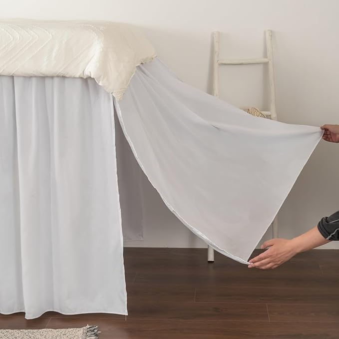 Dorm Room Bed Skirt, College Extra Long Dorm Bed Skirt with Split Corners, 100% Microfiber-White, Twin-XL/46 Drop