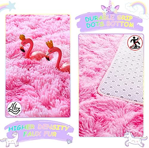 4x6 Tie-Dyed Pink Fluffy Soft Area Rug Non-Slip for Kids Bedroom Nursery - Image 5