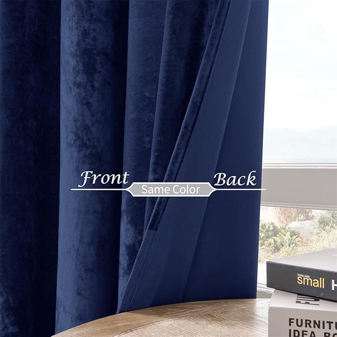 SMILETIME Navy Blue Crushed Velvet Curtains 52x90 inch Luxurious Thermal Insulated Soundproof Drapes for Living Room Bedroom Office Soft and Durable Light-Filtering Window Treatments, 2 Panels