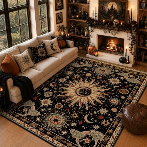 Vacuum-Friendly, 8x10 Washable Area Rug, Black Gold Beige Red - Image 2