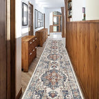 Hallway Washable Runner Rug - 2'6x12 Kitchen Rugs Entryway Rug Runner Vintage Soft Floor Mat Non Slip Indoor Farmhouse Carpet for Bathroom Living Room Bedroom (2'6''x12', Brick) by HYHAOYUNLAI