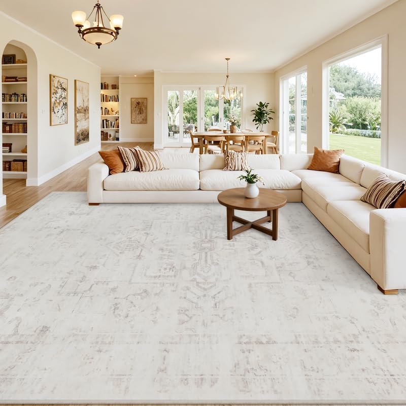 10x14 Area Rugs Living Room: Bedroom Washable Carpet Neutral Cream by Luxturiy