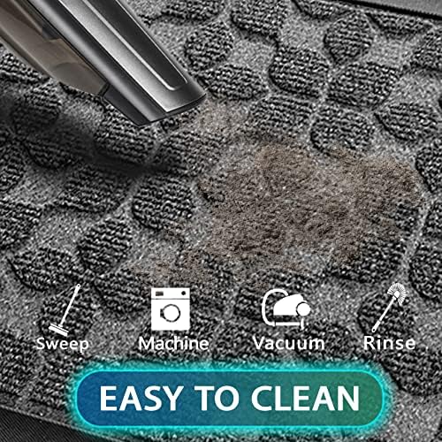 Bulijojo Sturdy Front Entrance Doormats,Durable Heavy Duty Welcome Mat,Thick Absorbent Natural Rubber Non Slip Mat,Easy Clean Entryway Mat Geometric Grey 23"x35" - Image 5