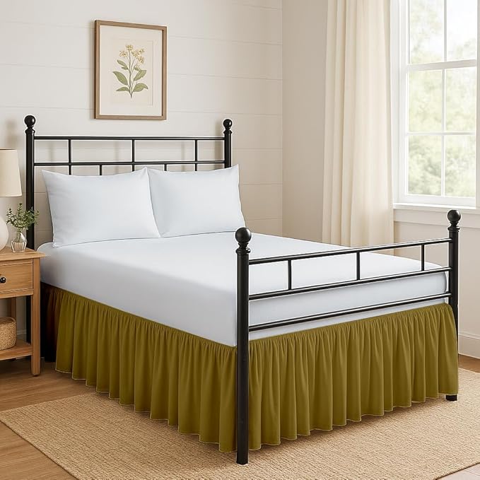 Ruffled Bed Skirt Split Corners with Platform, Tailored Fit Hotel Quality Wrinkle Free Ultra-Soft Microfiber Dust Ruffle, Upto 14 Inch Drop, Twin, Taupe