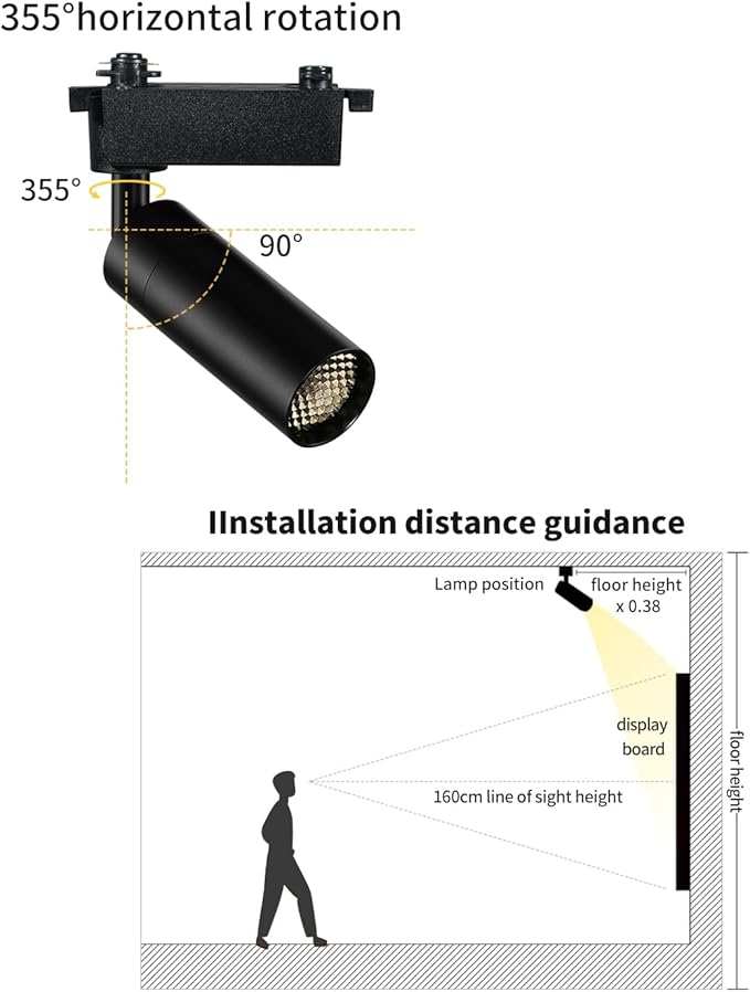Gpaillumic LED Track Lighting Heads Compatible with H Type 3-Wire Rail Ceiling Spotlight for Indoor Cafe Bar Dining Room Restaurant Lighting