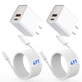 iPhone Fast Charger,[MFi Certified]2Packs 20W Dual Port PD/QC3.0 USB C Wall Charger with 6FT USB C to Lightning Cable Data Sync Cord For Apple iPhone 14 13 12 11 Pro Max X Xr Xs Max 8Plus, AirPods Pro