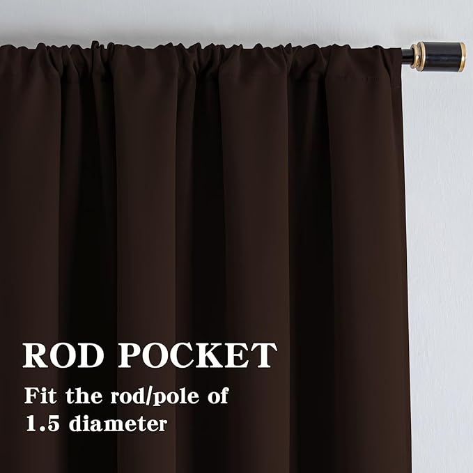 Blackout Curtains 108 Inches Long 2 Panels Set, Chocolate Curtains Thermal Insulated Room Darkening Drapes for Bedroom, Rod Pocket Light Blocking Drapes Living Room(52W × 108L, Chocolate)