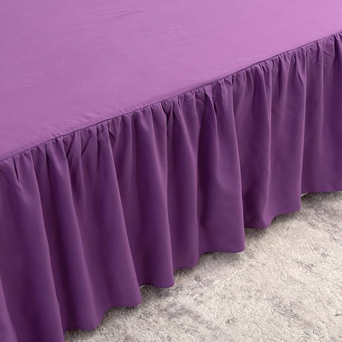 Bed Skirt King Size Ruffled Bed Skirt with Split Corners, 12 Inch Drop Dust Ruffle Bed Skirts with Platform, Grape